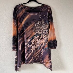 B.L.E.U. Women Large tunic Blouse Multicolored Rhinestone Mix Media Boho stretch